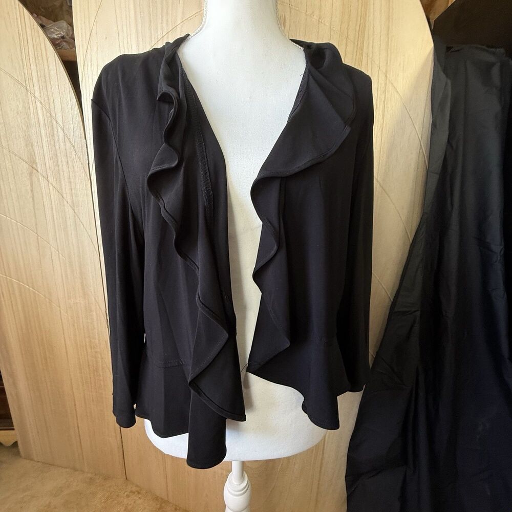 Danny & Nicole Women’s Black Ruffle Open Front Lightweight Long Sleeve Jacket M